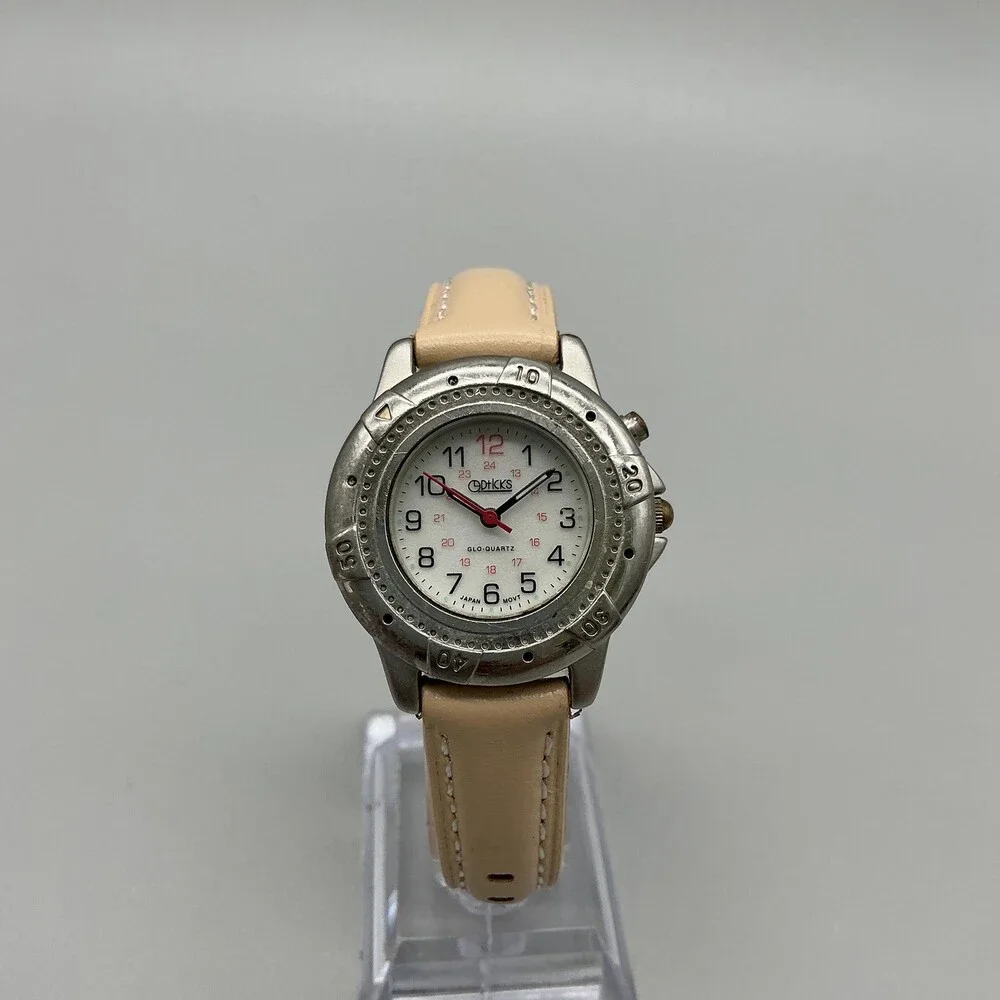 Optiks Glo-Quartz Girls Watch 30mm White Dial Silver Tone Leather New Battery